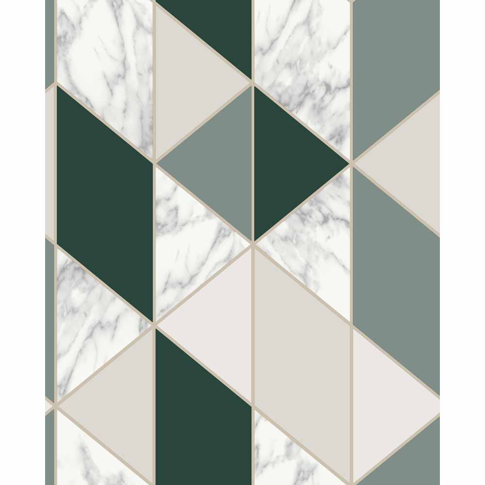 Fresco Marble Geometric Wallpaper Dark Green Wilko