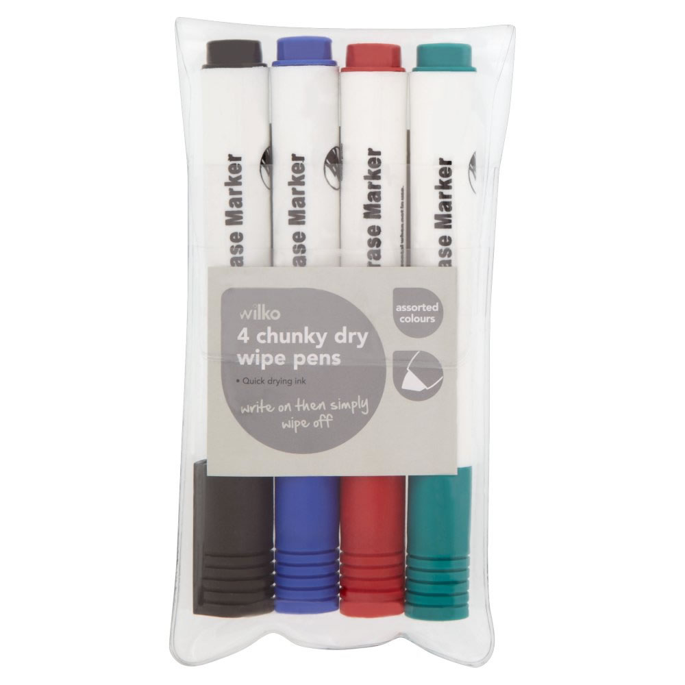 Wilko Chunky Dry Wipe Pens Assorted Colour 4 Pack Wilko