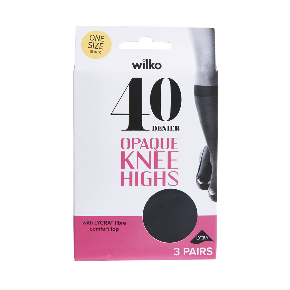Wilko 40 Denier Knee Highs Black 3 pack Wilko