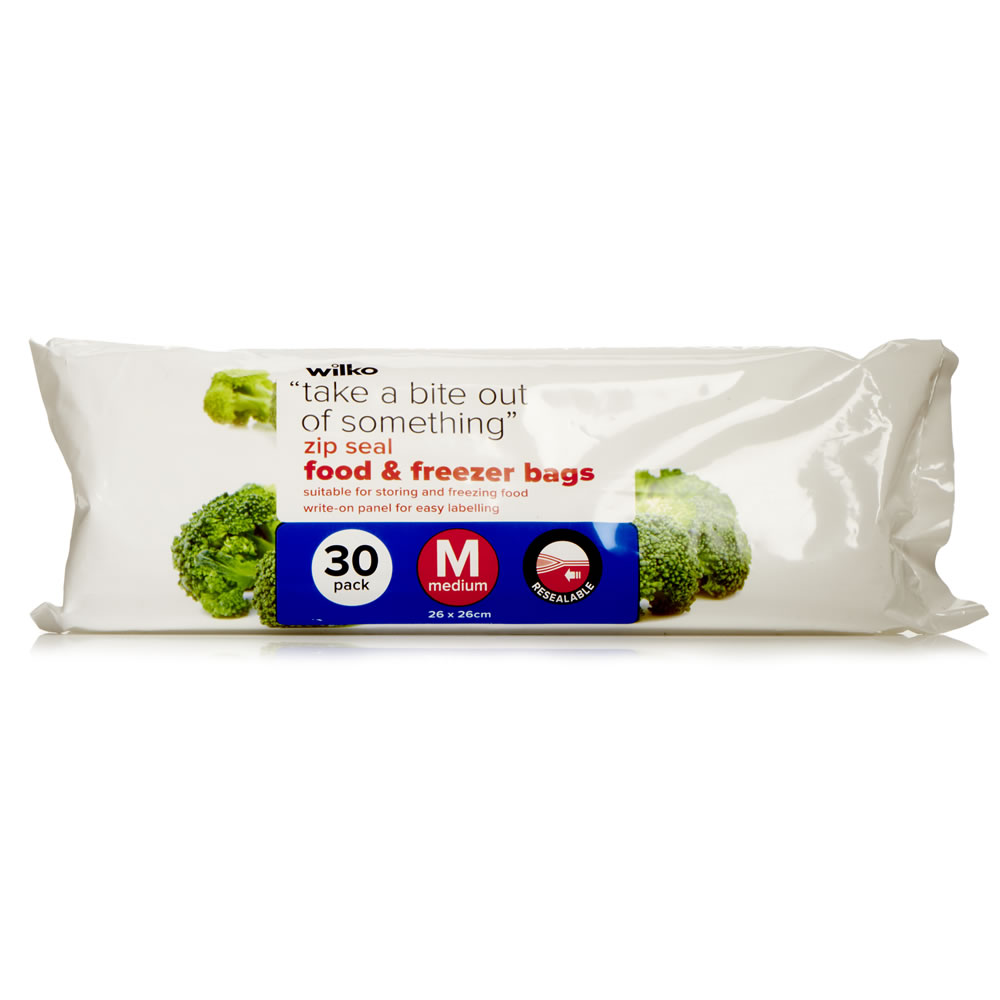 Wilko Zip Seal Food and Freezer Bags Medium 30 Pack Wilko