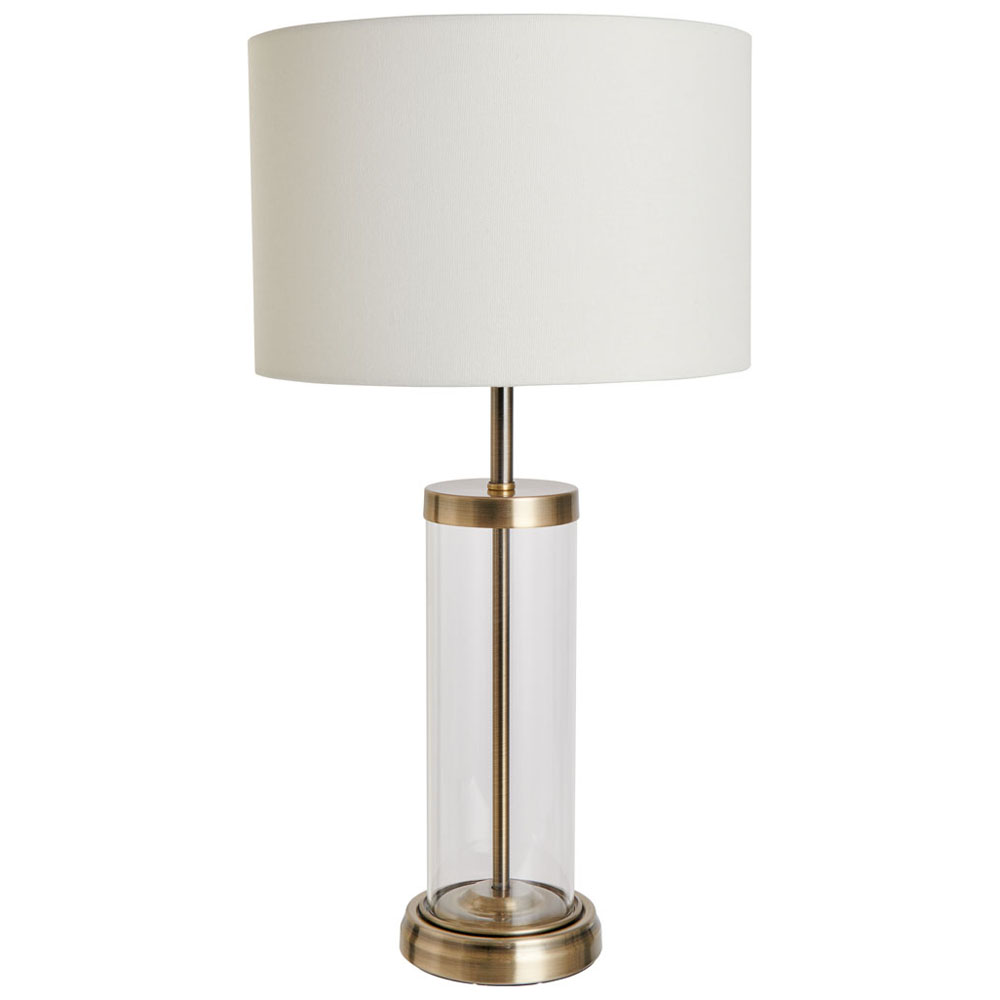 Wilko Brass Effect Glass Cylinder Table Lamp Wilko