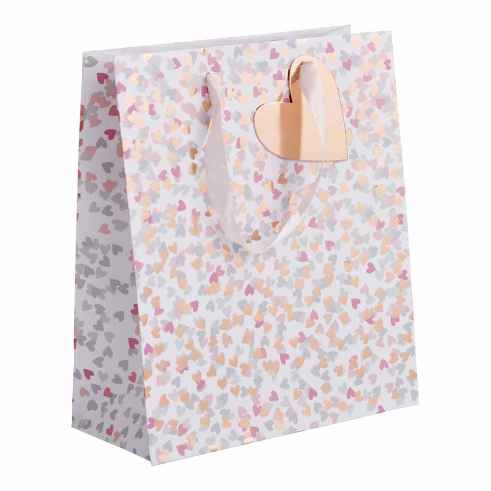 Wilko Medium Giftbag Rose Gold Hearts Wilko