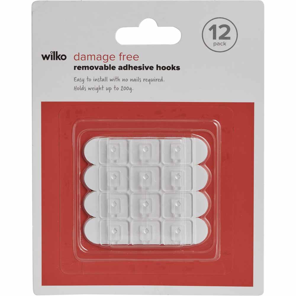 Wilko Damage Free Clear Hooks 12 Pack Wilko