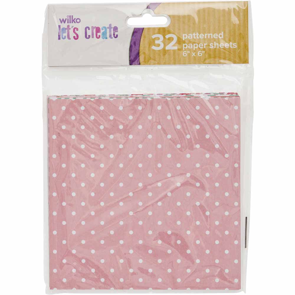 Wilko Pattern Paper Pack 6 x 6in 32 sheets Wilko