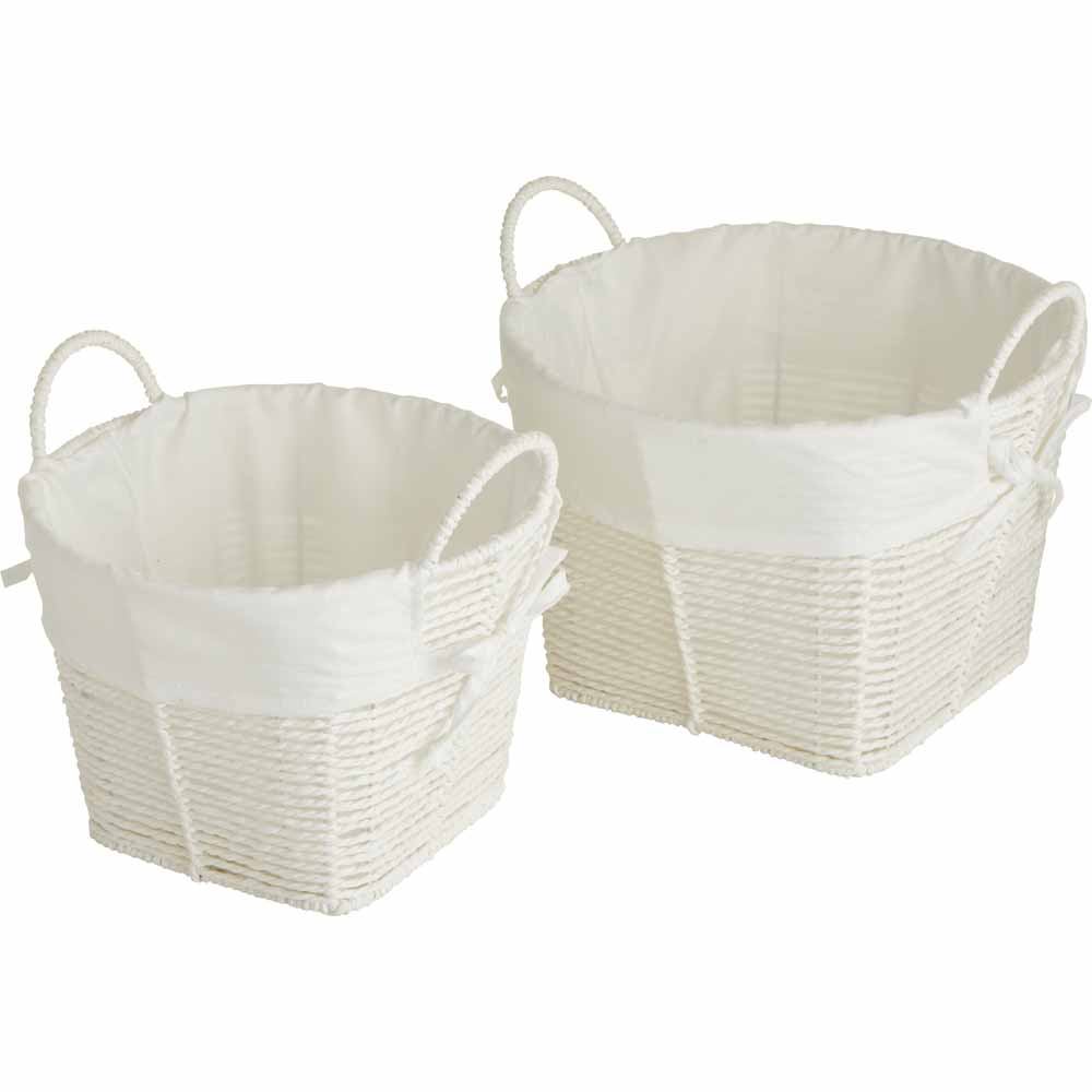 Wilko Round White Paper Rope Baskets 2 Pack Wilko