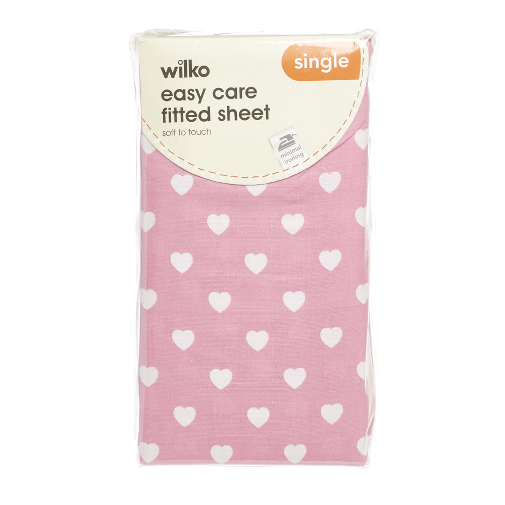 Wilko Fitted Sheet and Pillowcase Hearts Single Pink Wilko