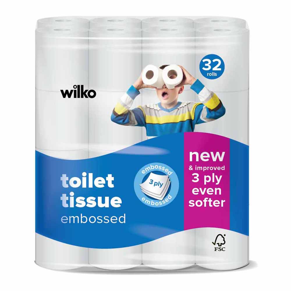 Wilko Embossed Toilet Tissue 32 Rolls 3 Ply Wilko