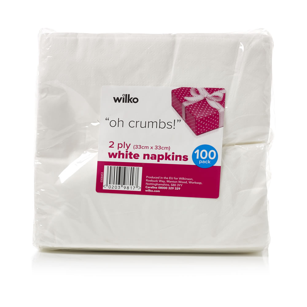 Wilko 2 Ply White Napkins 100 Pack Wilko