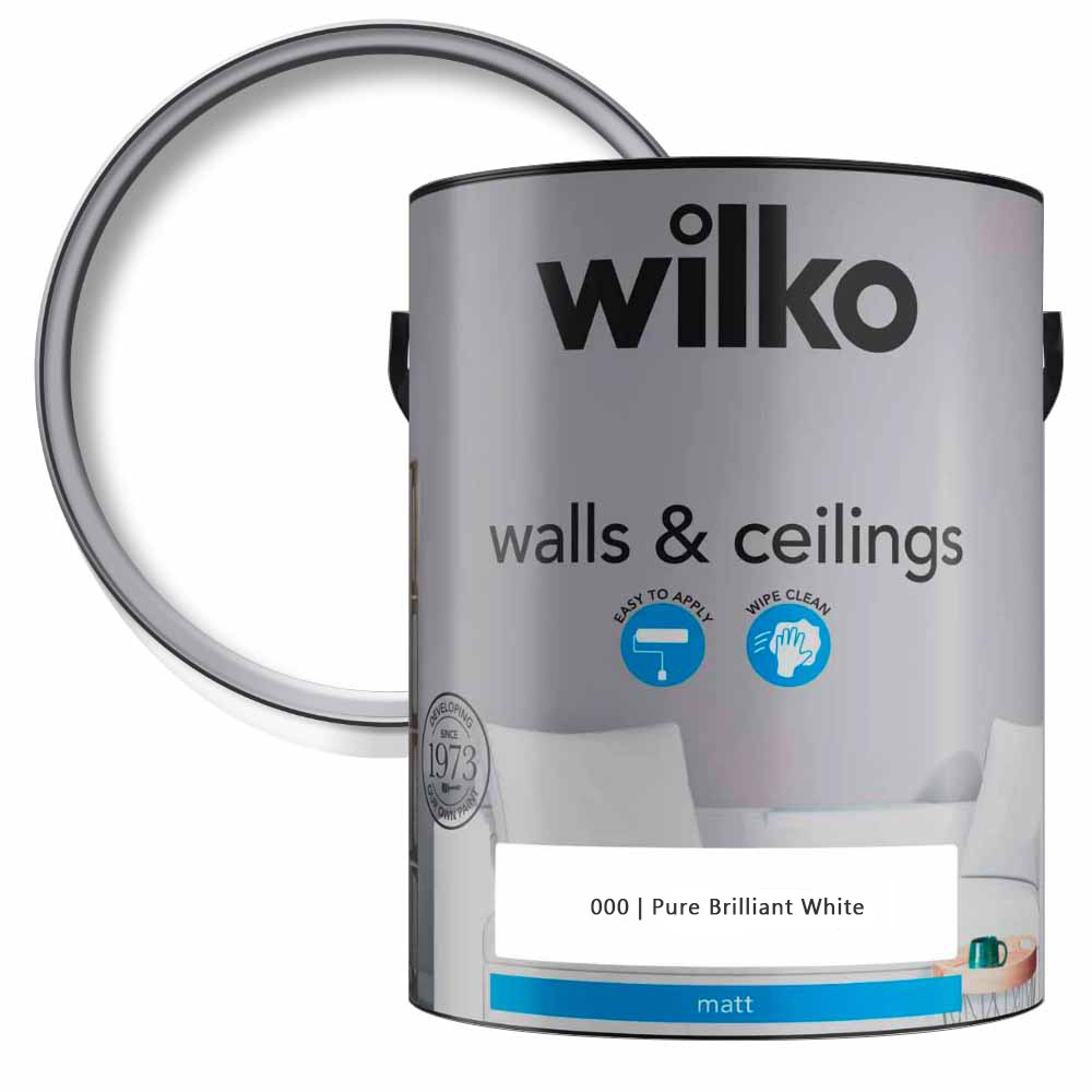 Wilko Walls & Ceilings Pure Brilliant White Matt Emulsion Paint 5L Wilko