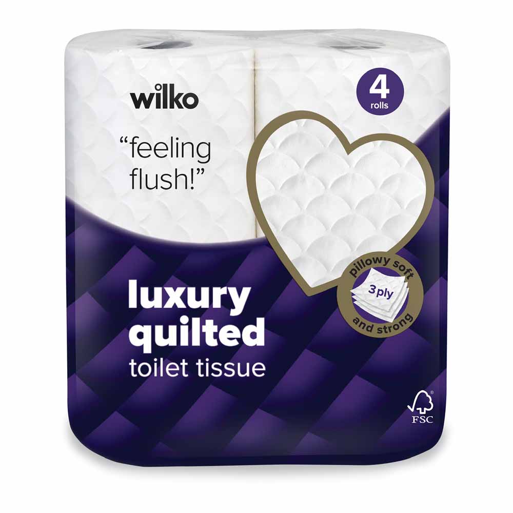 Wilko Quilted Toilet Tissue 4 Rolls 3 Ply Wilko