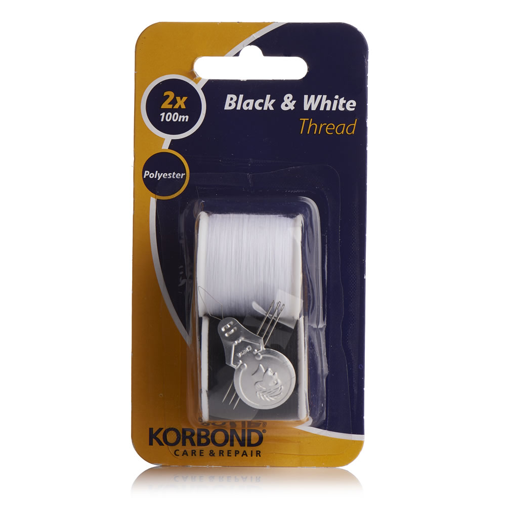 Korbond Black and White Thread Sewing 100m Set of 2 Wilko