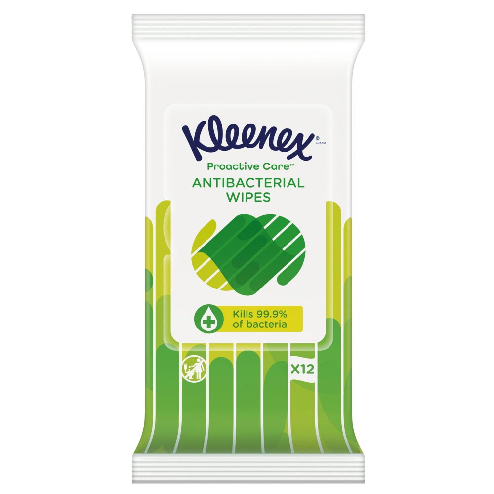 Kleenex Proactive Care Antibacterial Wipes 12 Pack Wilko