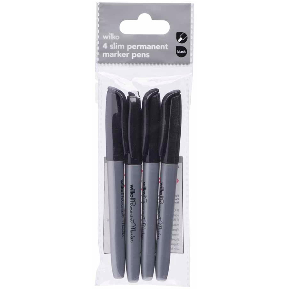 Wilko Black Permanent Marker Slim 4 pack Wilko