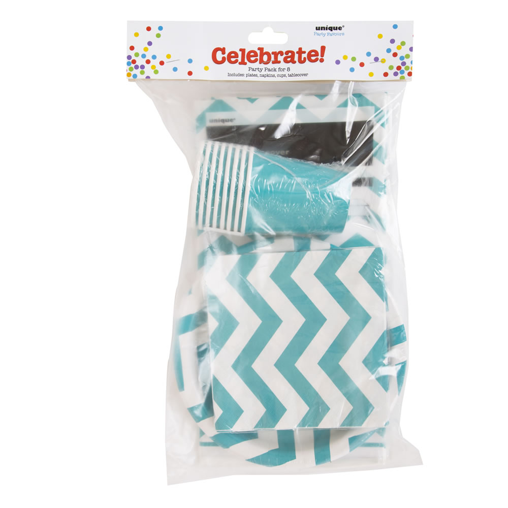 Unique Tableware Party Pack Teal Chevron Wilko