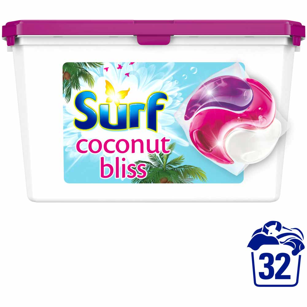 Surf 3 in 1 Coconut Bliss Laundry Washing Capsules 32 Washes Wilko