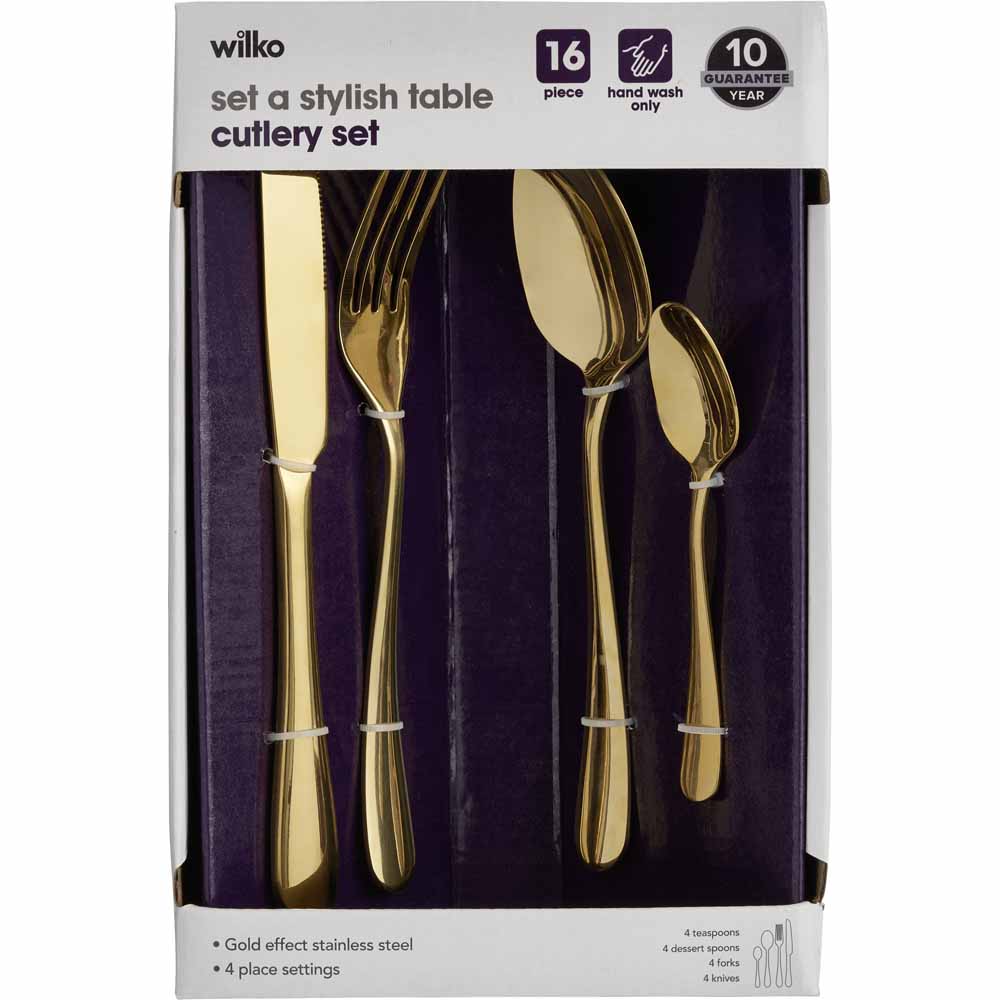 Wilko 16 piece Gold Effect Cutlery Set Wilko