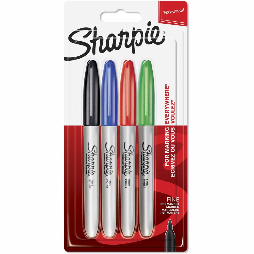 Sharpie Fine Point Permanent Markers Assorted Colours 4 Pack Wilko