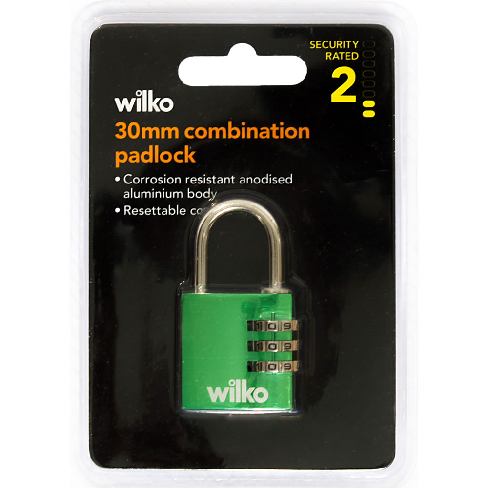Wilko Aluminium Combination Padlock 30mm Wilko