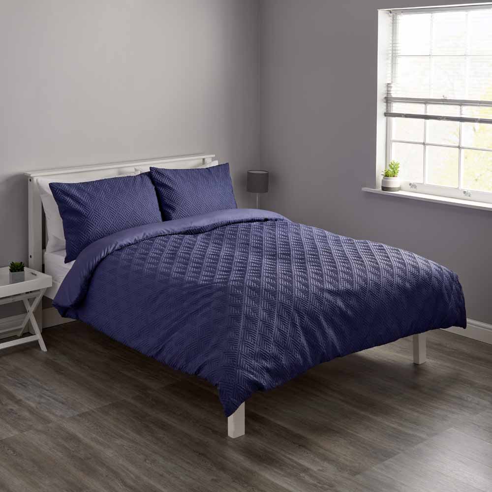 Wilko Double Navy Emboss Geo Duvet Cover Set Wilko