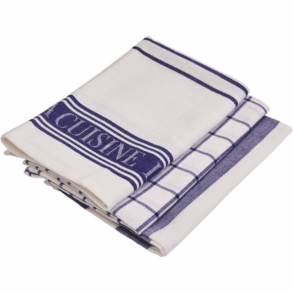 Wilko Navy Blue Tea Towel 3pk Wilko