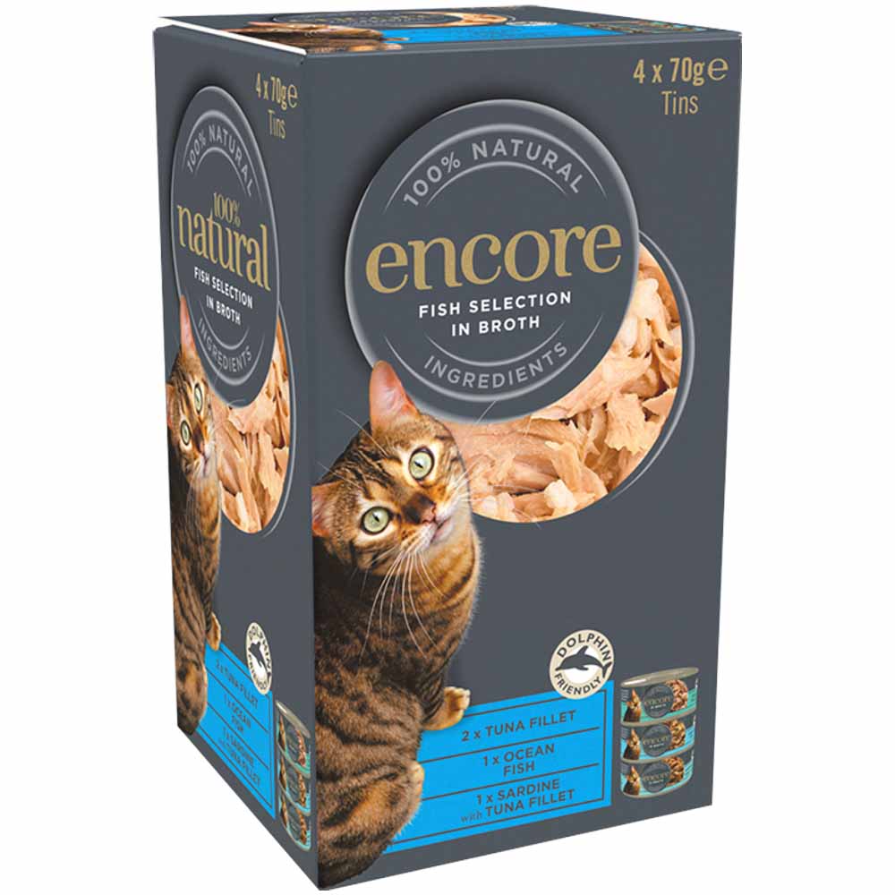 Encore Fish in Broth Cat Food Tins 4 x 70g Wilko
