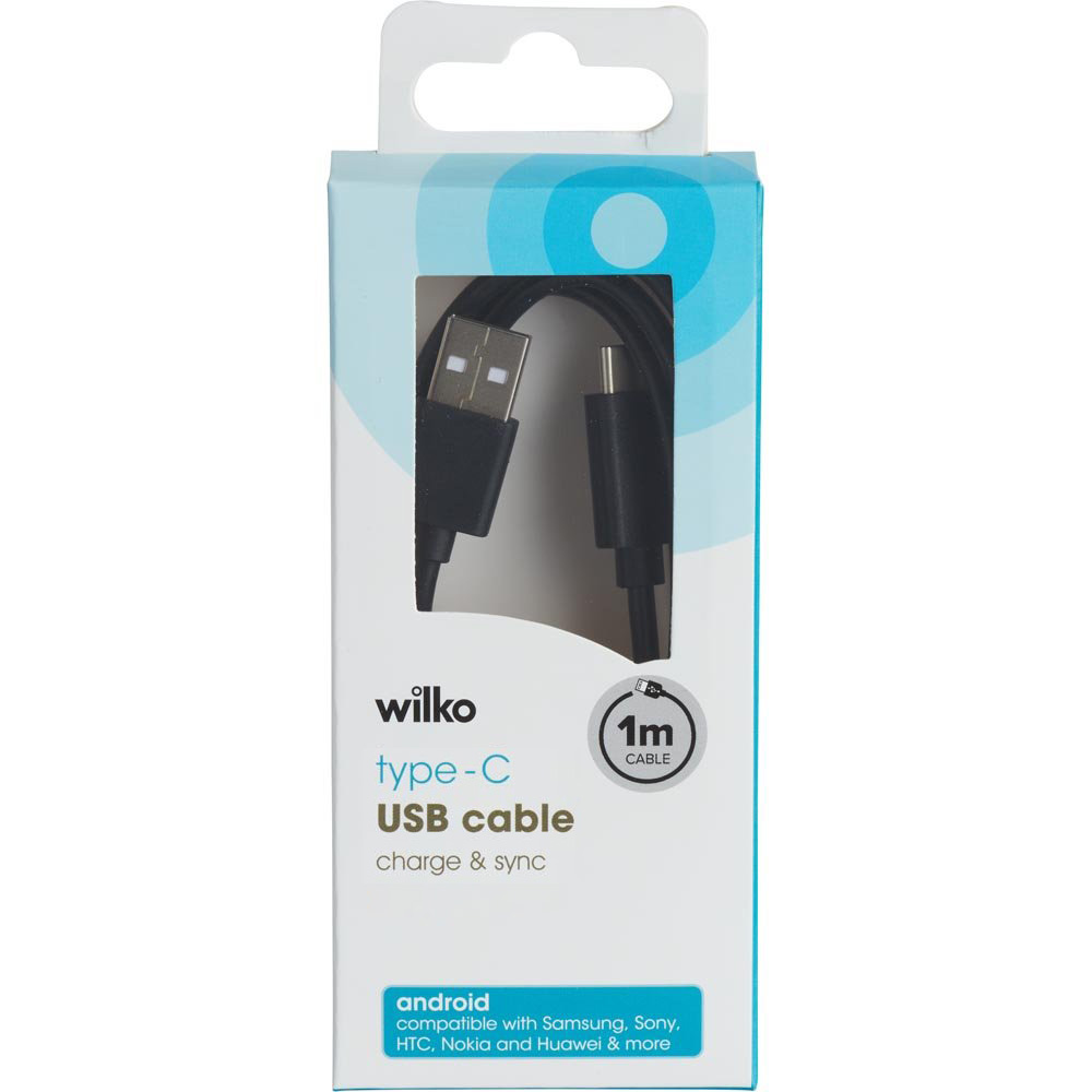 Wilko USB to USB C Cable Black 1m Wilko
