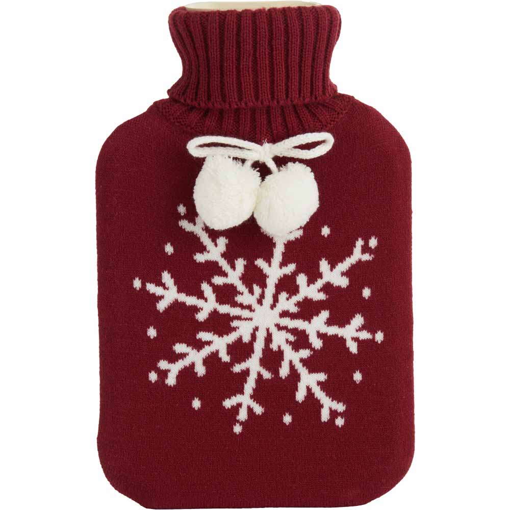 Wilko Snowflake Hot Water Bottle Red Wilko