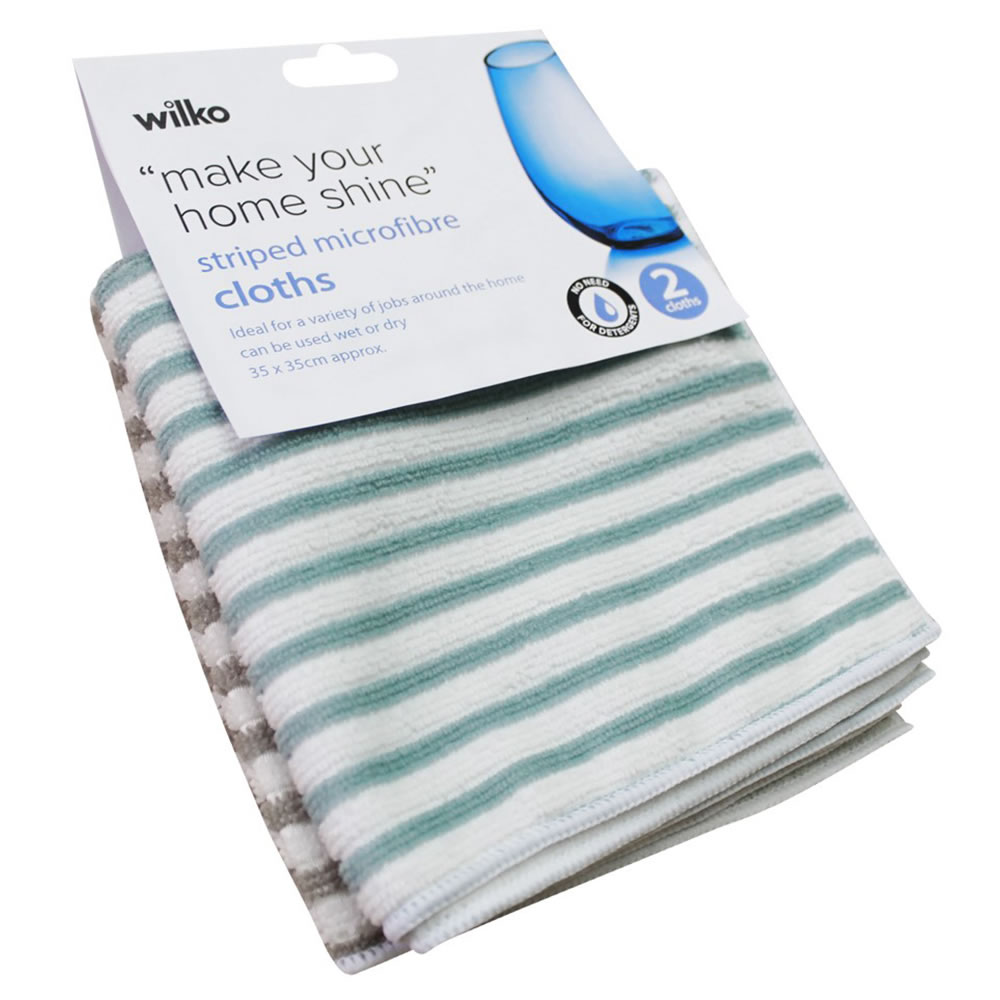 Wilko Striped Microfibre Cloths 2 pack Wilko