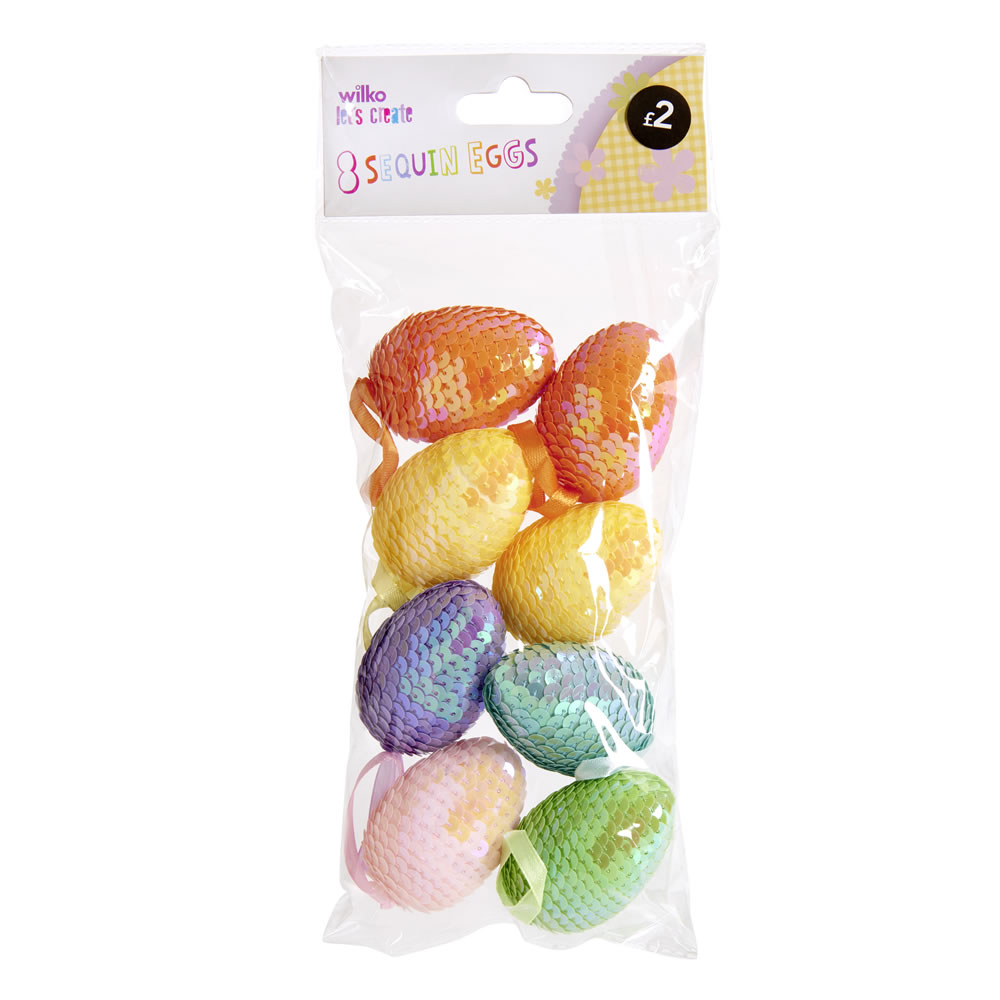 Wilko Easter Hanging Sequin Eggs 8pk Wilko