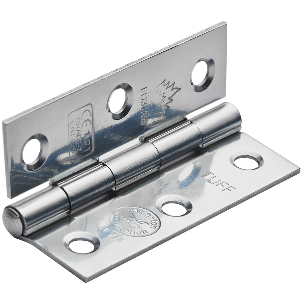 Wilko 75mm Chrome Finish Fire Door Hinges 2 Pack Wilko