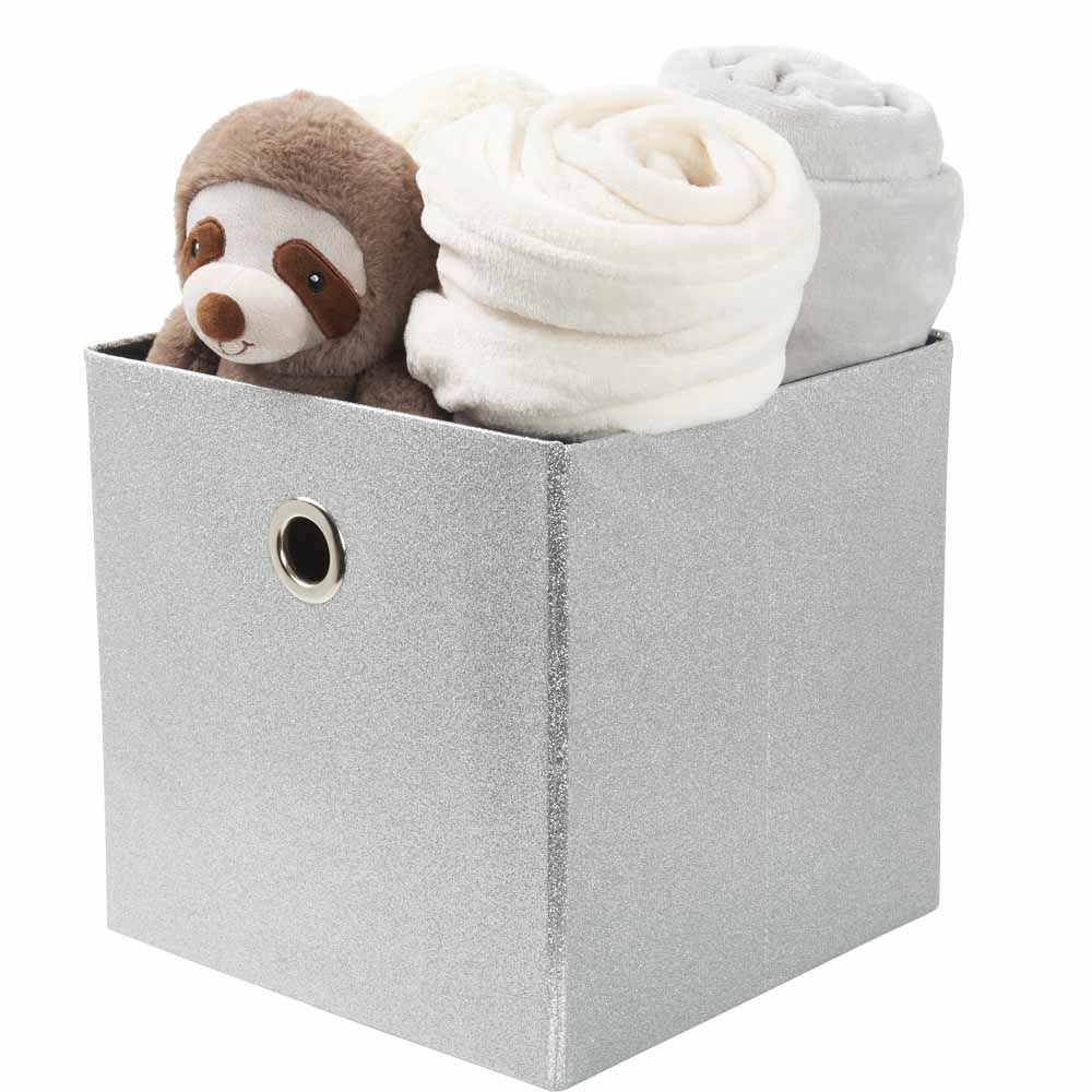 Wilko Silver Glitter Storage Box 30x30 Wilko
