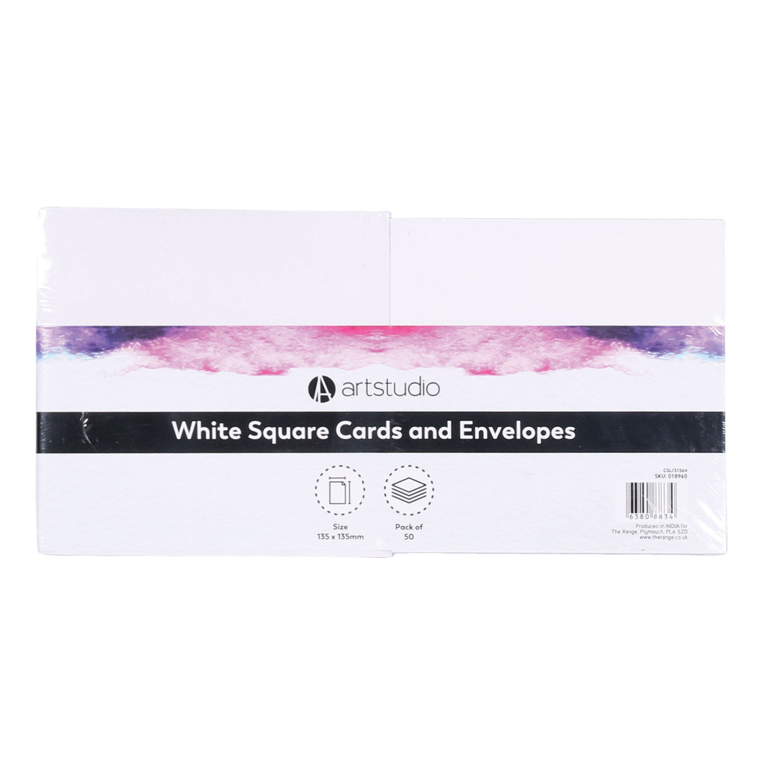 Pack of 50 Art Studio Square Cards and Envelopes White Wilko