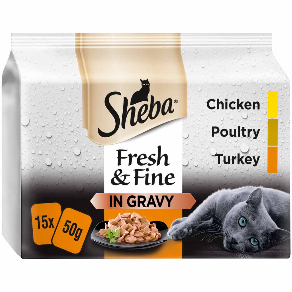Sheba Fresh & Fine Wet Cat Food Pouches Poultry in Gravy 15 x 50g Wilko