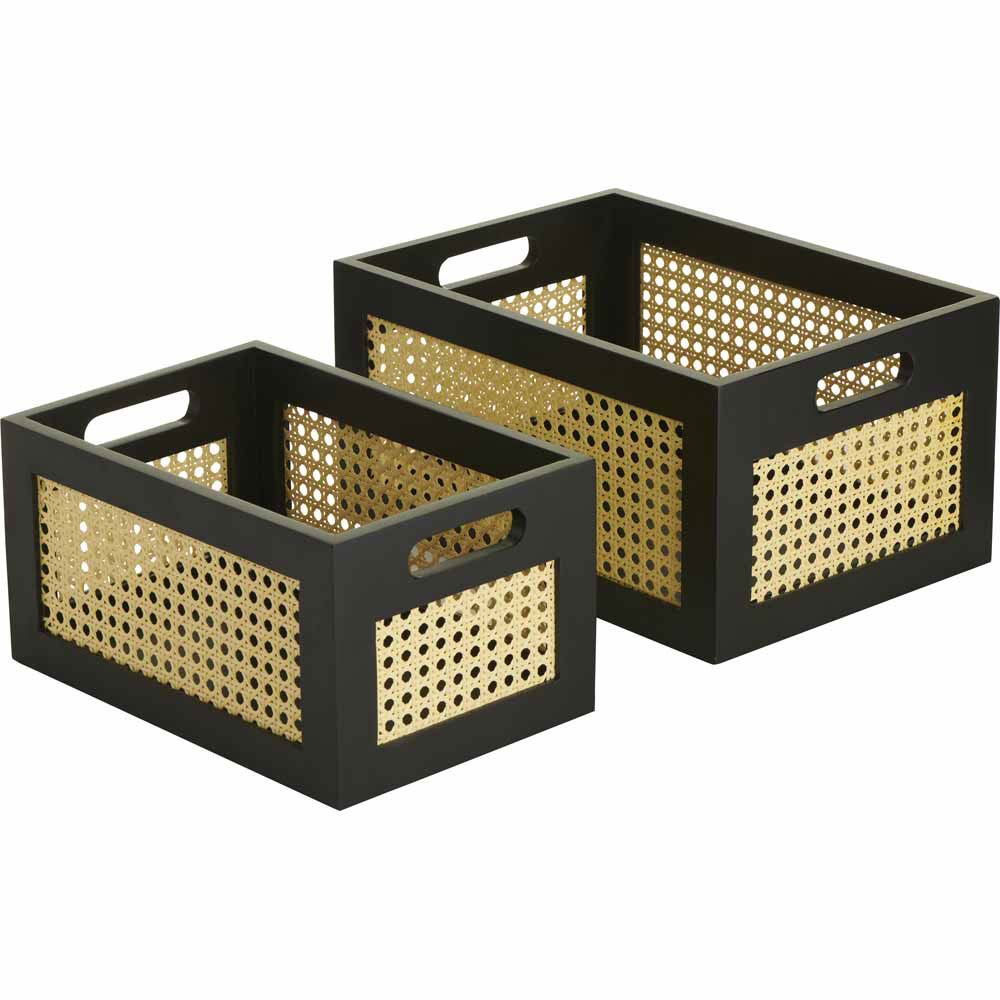 Wilko Wood and Rattan Wooden Crate 2 pack Wilko