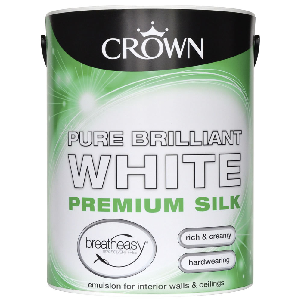 Crown Breatheasy Pure Brilliant White Silk Emulsio n Paint 5L Wilko