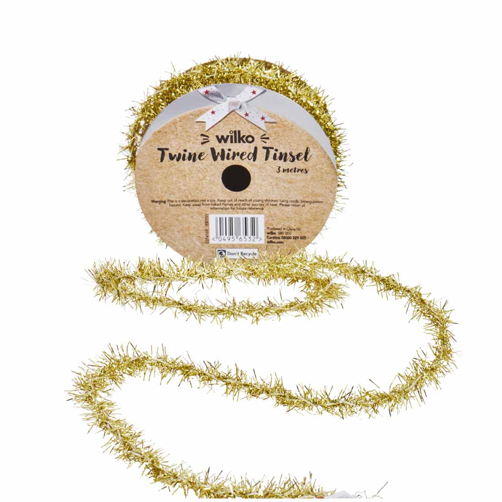 Wilko Gold Twine Wired Tinsel 3m Wilko