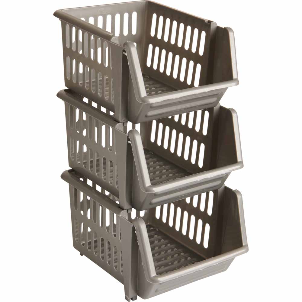 Wilko Silver Stacking Baskets Set of 3 Wilko