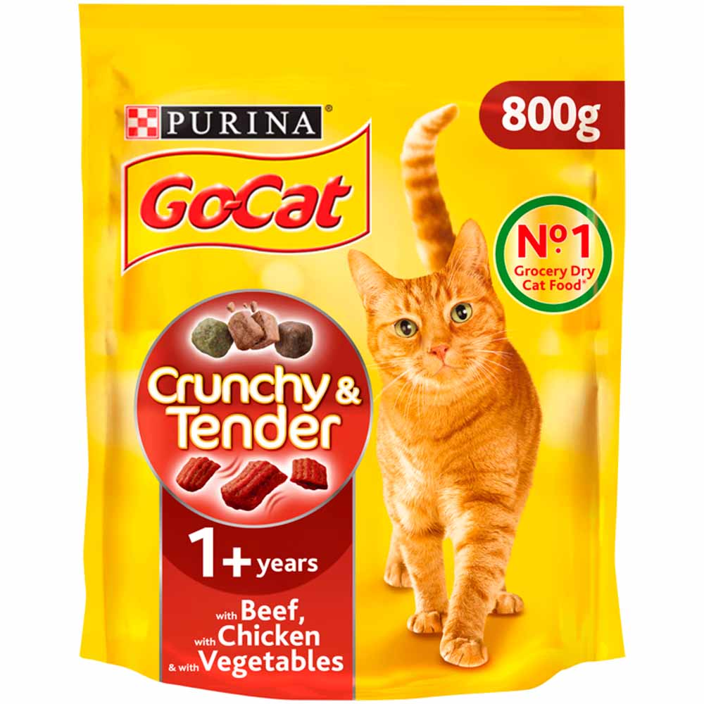 GoCat Crunchy and Tender Dry Cat Food Beef 800g Wilko