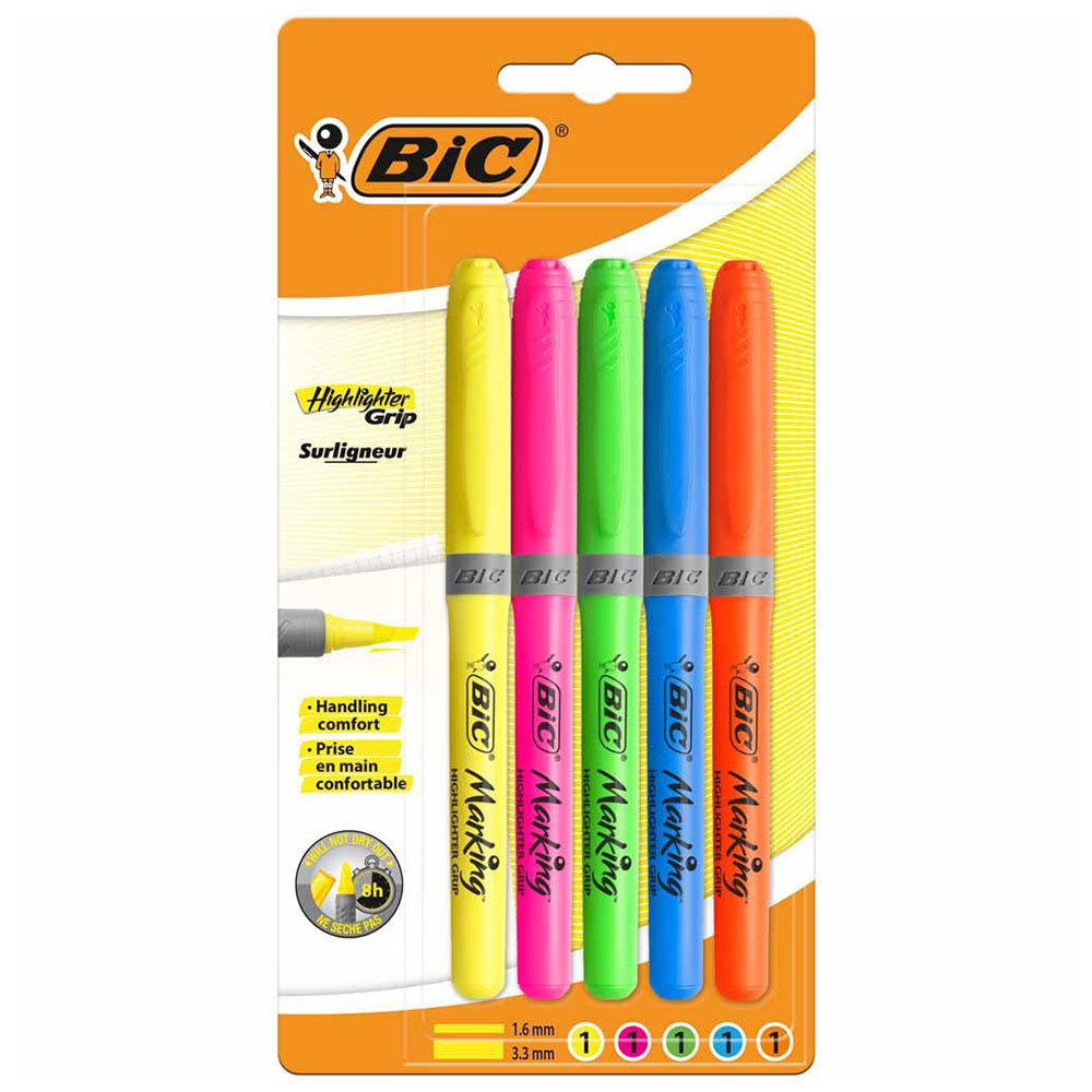 Bic Highlighter Grip Assorted Fluorescent Highlighters 5 pack Wilko