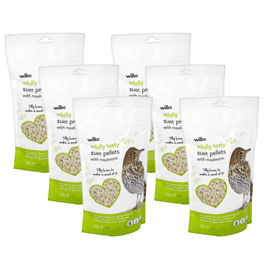 6 Pack Wilko Wild Bird Suet Pellets M/Worm 550g Wilko