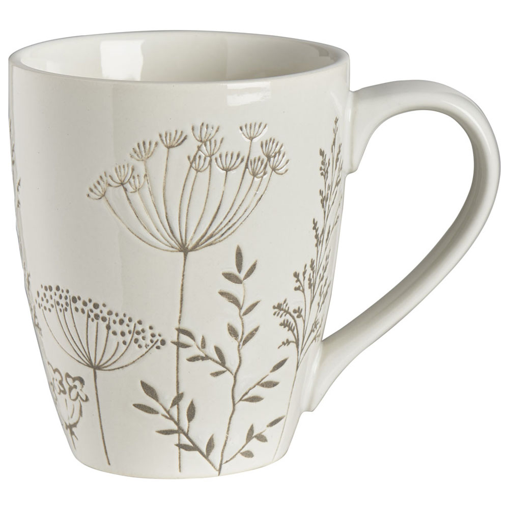 Wilko Cream Floral Sketch Embossed Mug Wilko