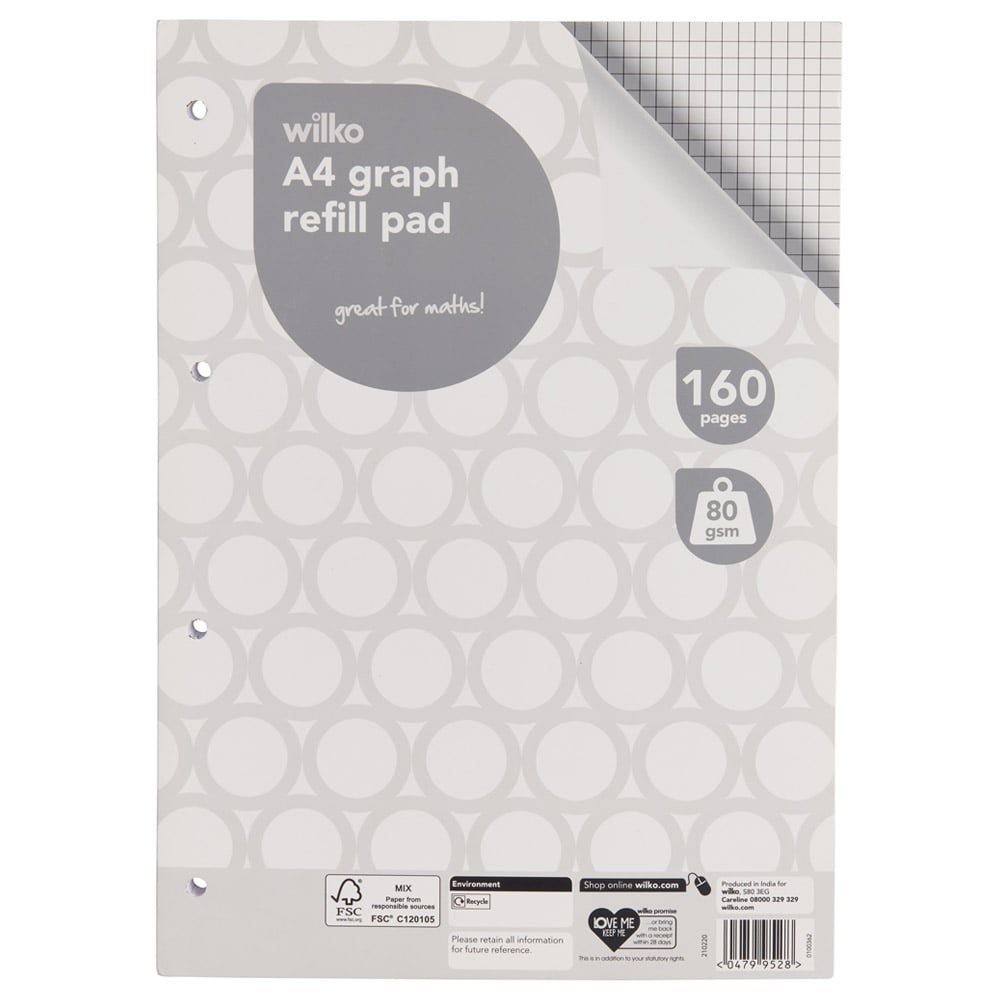 Wilko A4 Refill Pad Graph 160 Pages Wilko