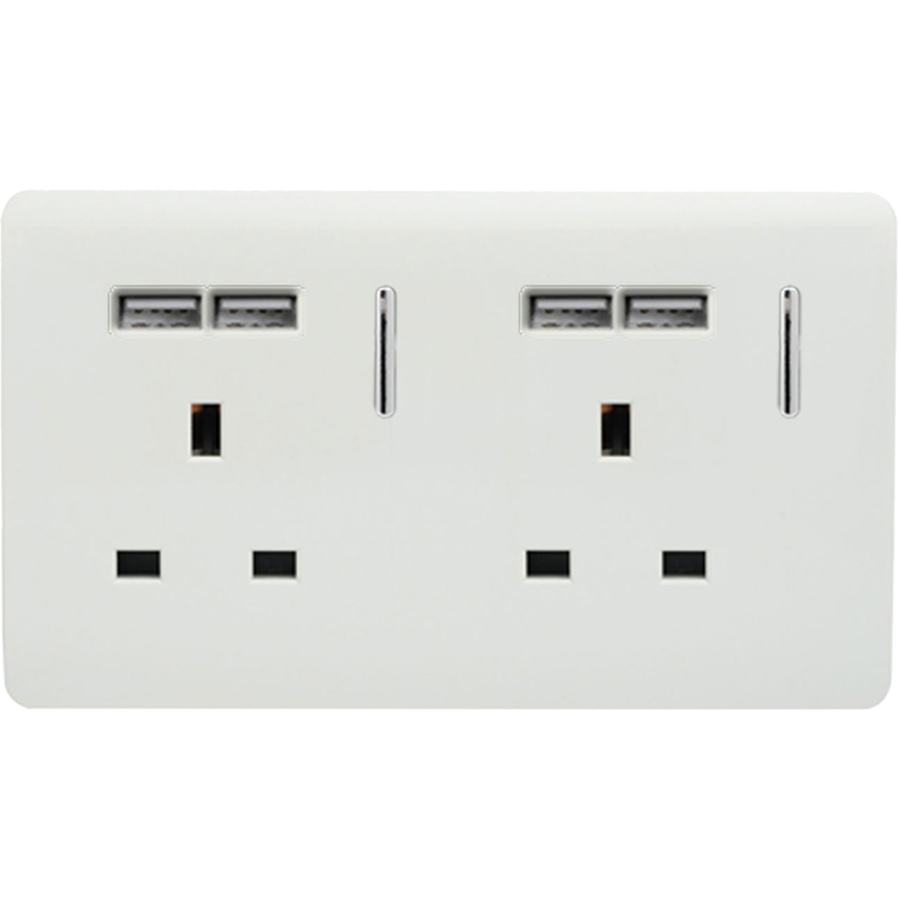 Trendi Switch 2 Gang 13amp 4 Port USB Ice White Plug Socket Wilko