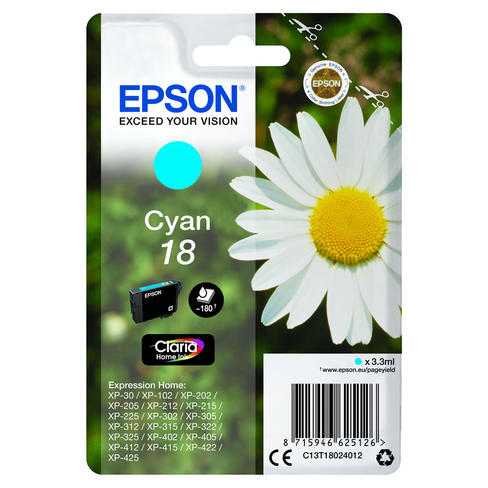 Epson 18 Cyan Ink Cartridge Wilko