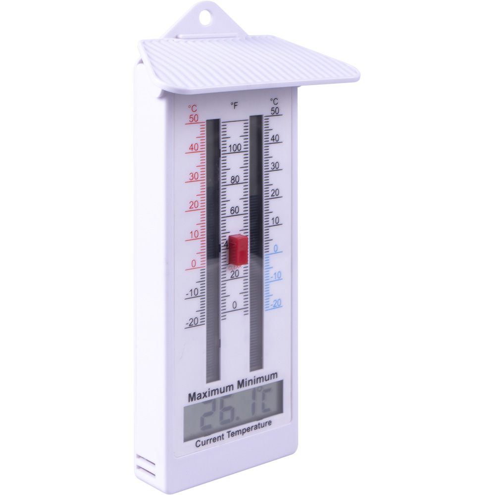 St Helens White Digital Minimum and Maximum Roofed Thermometer Wilko