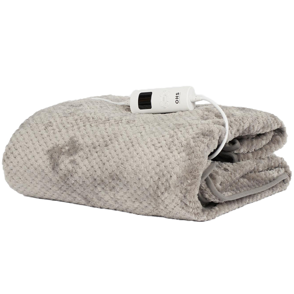 OHS Grey Waffle Fleece Heated Over Electric Blanket Wilko