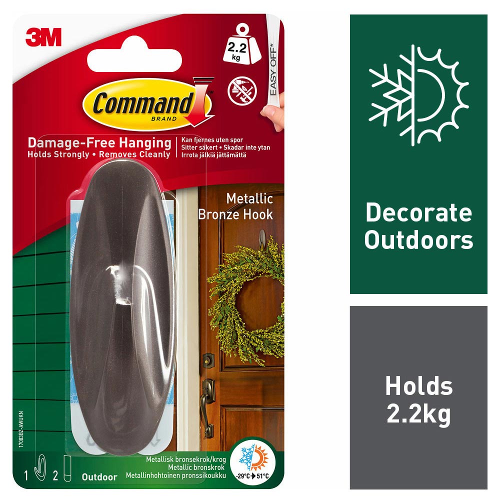 Command Large Bronze Outdoor Self Adhesive Designer Hook Wilko