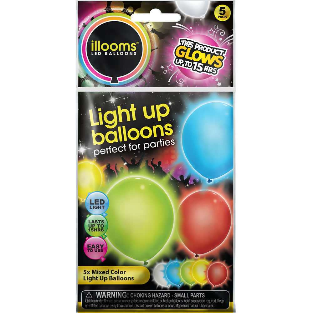 Illooms Assorted Colours LightUp Balloons 5 pack Wilko