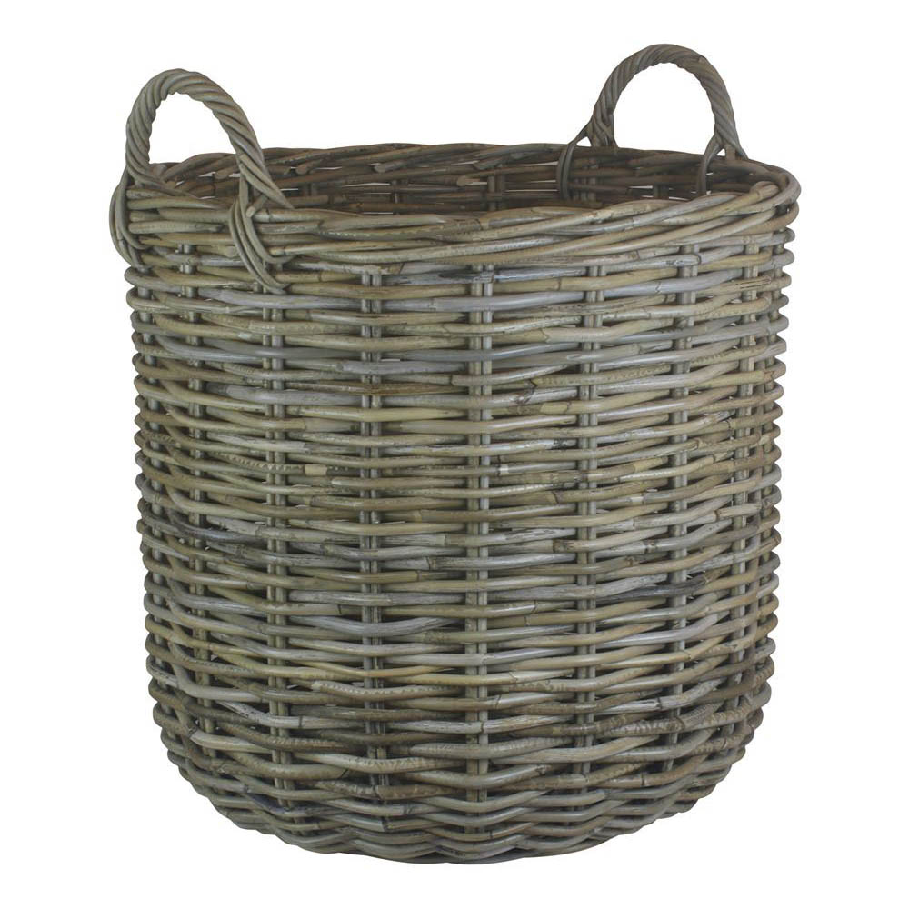 Red Hamper Grey Large Tall Round Fireside Log Basket Wilko