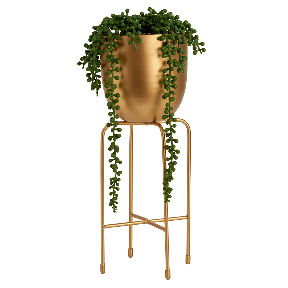 Wilko Gold Stand With Faux Hanging Plant Wilko